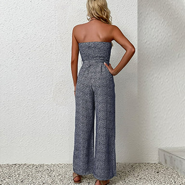 Strapless Jumpsuit for Womens Summer Tube Top Jumpsuits Elegant Off  Shoulder Romper Long Pants Wide Leg Overalls - Walmart.com