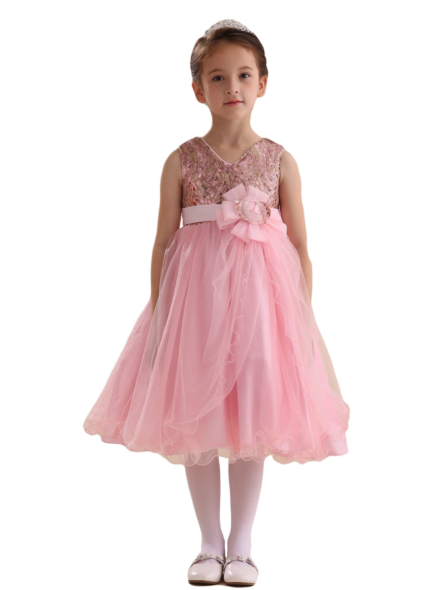 Amberry Amberry Little Girls Pink Sequin Bodice Overlaid Tulle Flower