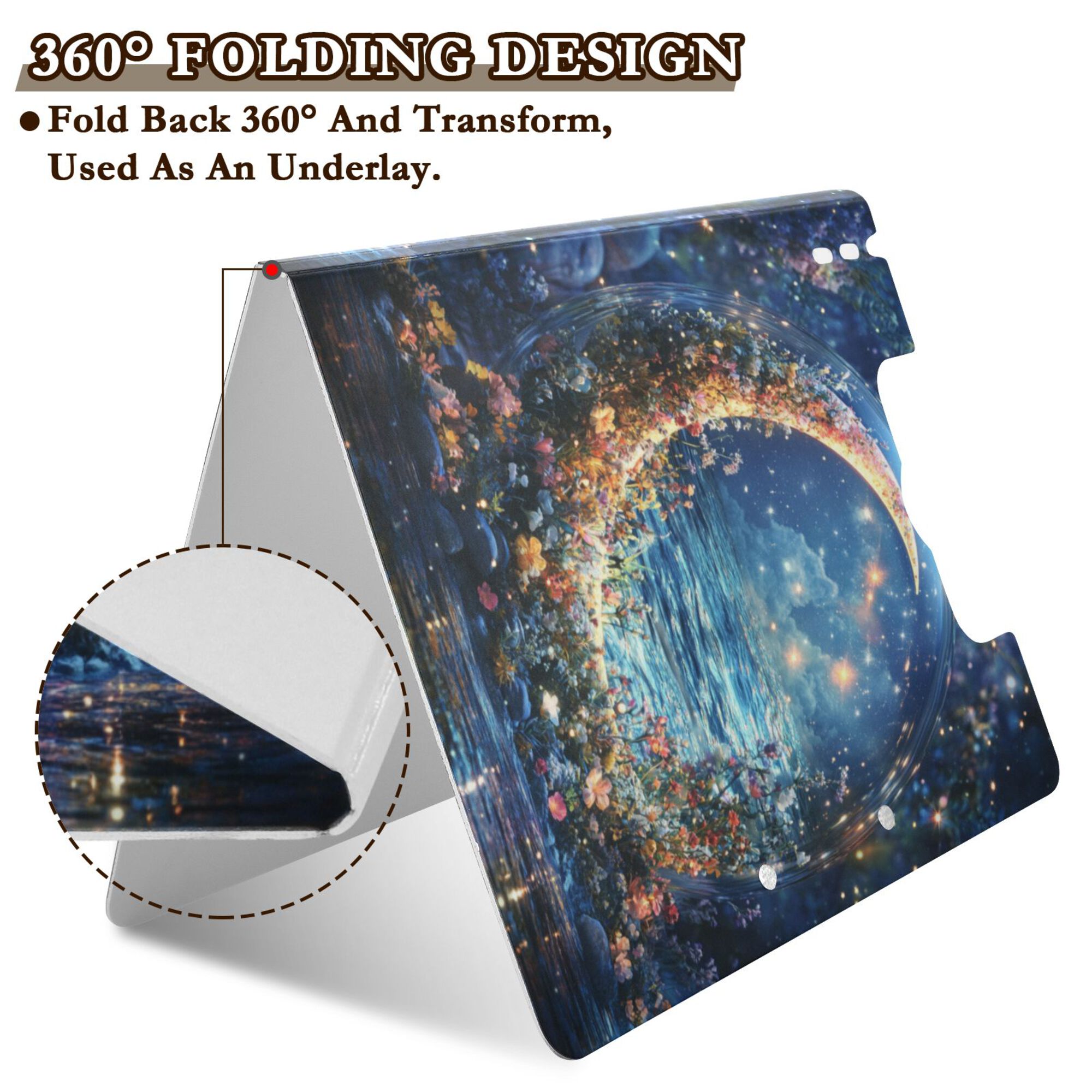 FORMRS A4 Clipboard Folder with Pen Holder Horizontal Foldable School Office Binder, Crystal Moon
