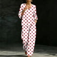 thumbnail image 7 of BRELIL Women Polka Dot Two Piece Lounge Set V Neck 3/4 Sleeve Blouse Wide Leg Pants Matching Loungewear Boho Casual Vacation Travel Outfits, Red L, 7 of 7