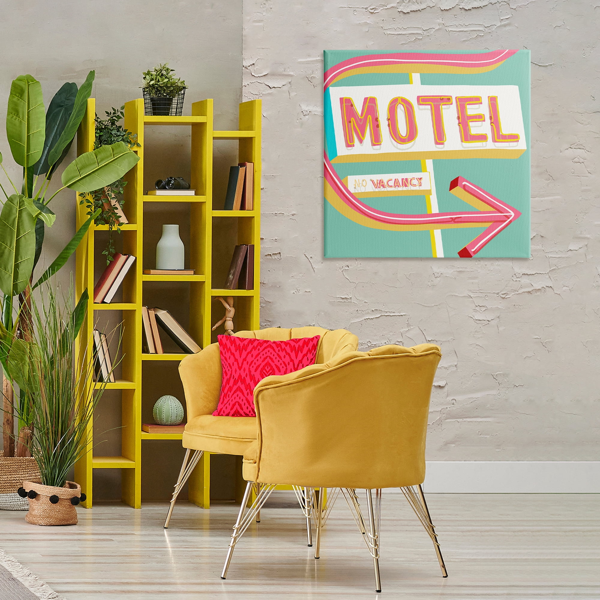 Stupell Industries Retro Motel Vacancy Text & Numbers Painting Wrapped Canvas Art Print Wall Art, 30 x 30