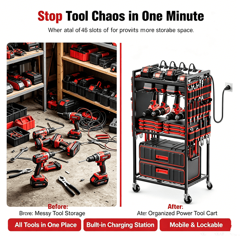 VILONG Power Tool Organizer Cart with Charging Station photo 3