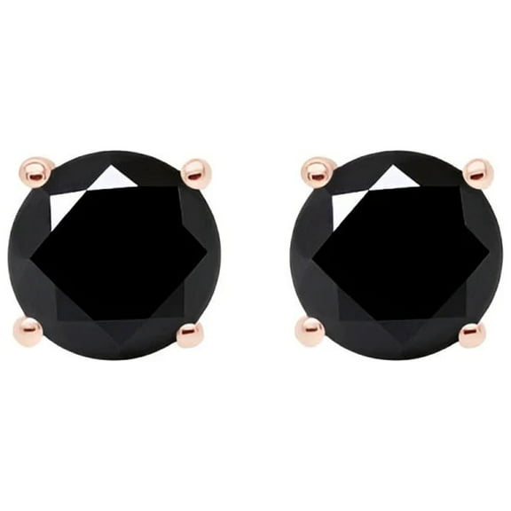 14k Rose Gold Round Created Black Sapphire Stud Earrings 4MM Gift for Women Plated by Paris Jewelry
