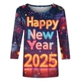 thumbnail image 5 of VEKDONE 2025 Bonne Année Tuniques à Manches 3/4 pour Femmes Mode Imprimé Grande Taille Blouse de Fête Décontractée Col Rond Extérieur Multicolore XXXXXL, 5 of 5