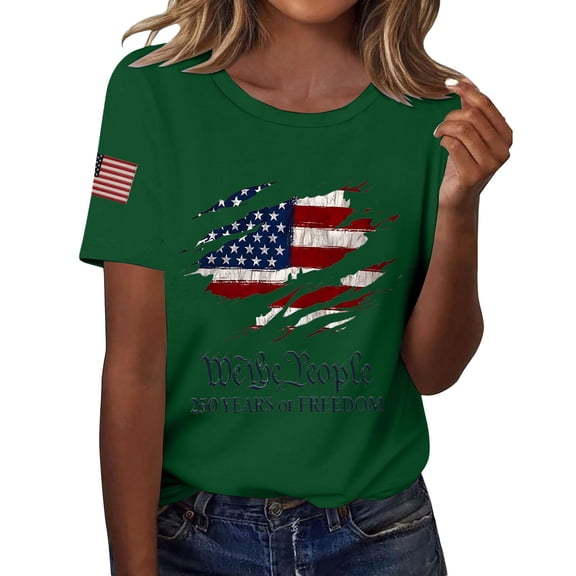 MEICHEN Short Sleeve Independence Day Women’s 250th Anniversary USA Shirt 2026 American Flag Retro Graphic Tee
