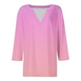 thumbnail image 4 of Women's 3/4 Sleeve V-Neck Collared Tops Fall Dressy Summer Tops Gradient Color Trendy Loose Fit Work Blouses, 4 of 5