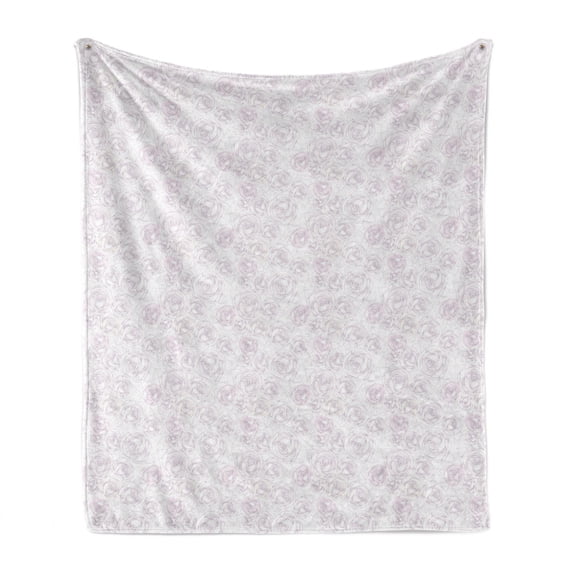 Floral Soft Flannel Fleece Throw Blanket, Simplistic Thin Lines Sketch Art Gracious Flower Roses Repetitive Print, Cozy Plush for Indoor and Outdoor Use, 50" x 60", Rose and Pale Mauve, by Ambesonne