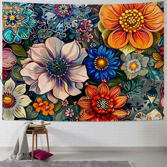 PRATYUS  Colorful Floral Tapestry Wall hanging, Bright Boho Fabric Blossom Tapestries, Multi Color Tapestry for Bedroom Home Hippie Wall Decor  40x30inch
