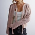 thumbnail image 3 of CILENON Tie Front Cropped Cardigan Sweaters for Women Crew Neck Long Sleeve Knit Bow Tie Trendy Sweater Tops Womens Coats(Pink,S), 3 of 4
