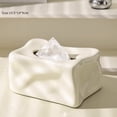 thumbnail image 2 of Ceramic Tissue Box Irregular Texture Home Living Room Office Desktop Organizer White, Silver, 2 of 5