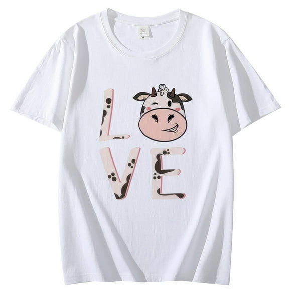 YOPTOP Cool Love Cows Graphic Printed T Shirt Women Fashion Personality Short Sleeve Casual Neck Shirt Tee,81249-white,xxxl
