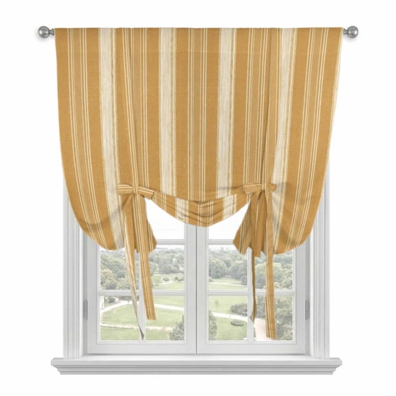 Yellow Beige Striped Tie Up Curtains for Small Windows,Adjustable Rod Pocket Valance 45 Inch Short, Farmhouse Stripes Modern Abstract Art Window Treatment Balloon Roman Blind Shade, 34" x 45"