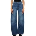 thumbnail image 2 of Women's Jeans Solid Color Button Zipper Pockets Length Pants Dark Blue Wide Leg Pants M, 2 of 6