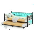 thumbnail image 3 of Memoryfield Twin Size Daybed Frame with Trundle, Metal Platform Sofa Bed Frame with LED Lights and Charging Station, for Small Spaces, Black, 3 of 9
