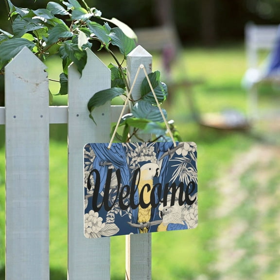 Birds in Flowers Leaves Welcome Sign for Front Door Porch Wreath Door Sign Home Decoration Rustic Farmhouse Style