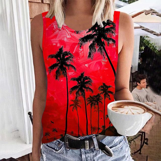 lSLJS Women Floral Printing Tank Round-Neck Sleeveless Block Tunic Tee Tops, Womens Tank Tops