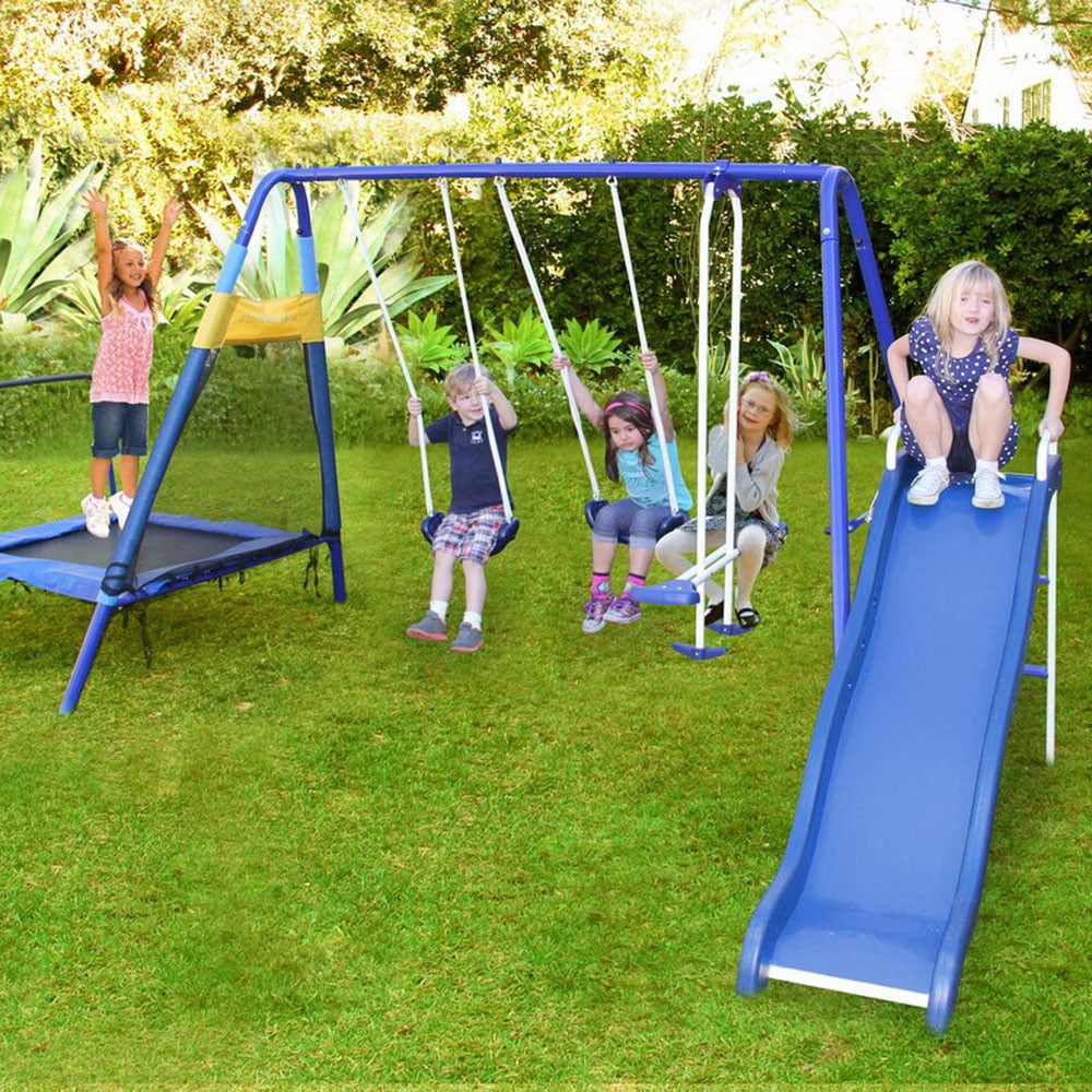 swing set with trampoline and slide