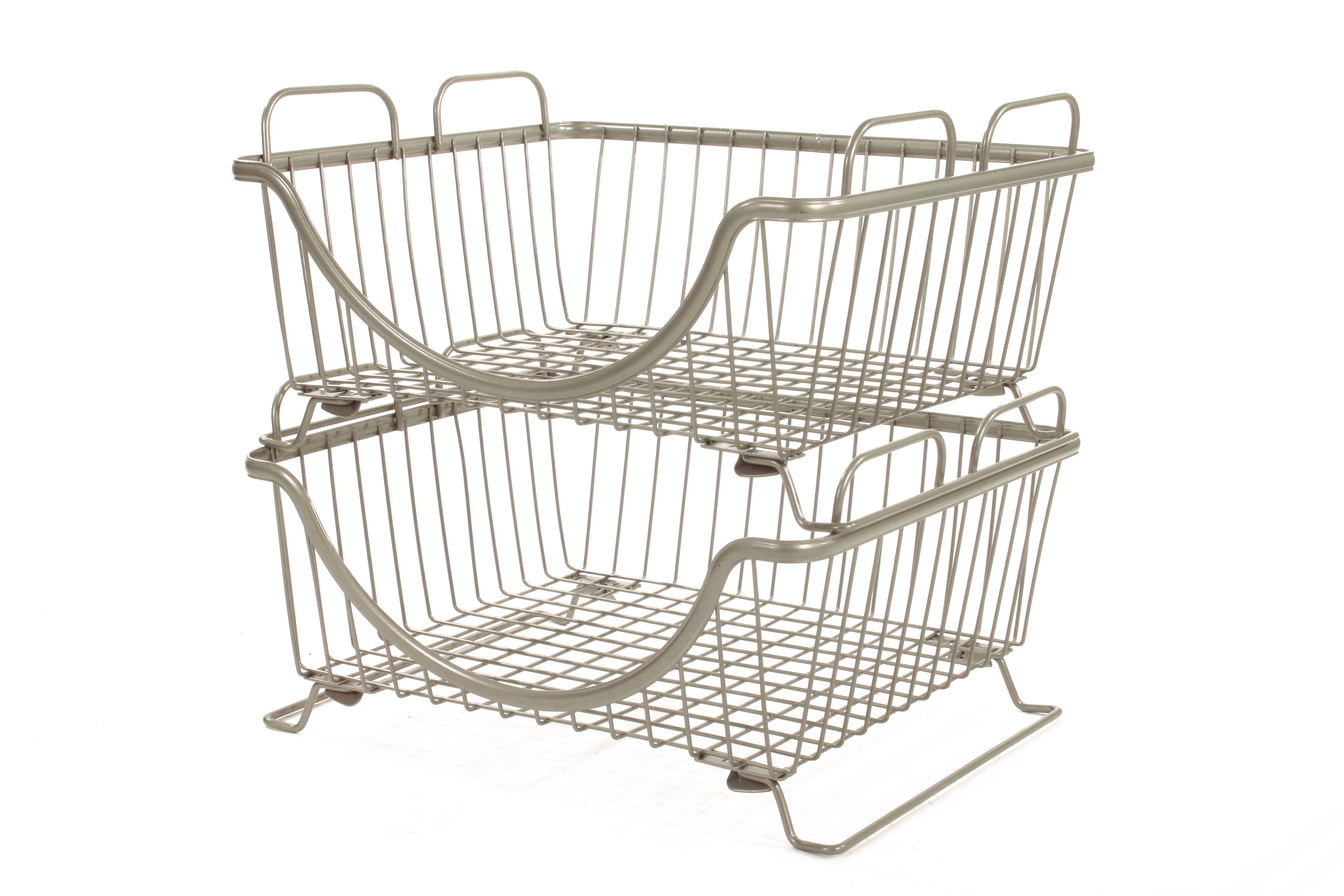 Spectrum Diversified Ashley Steel Stackable Wire Basket with Raised Feet and Looped Handles, Modular Stacking Bin System for Kitchen Countertop and Desk Organization, Medium, Satin Nickel