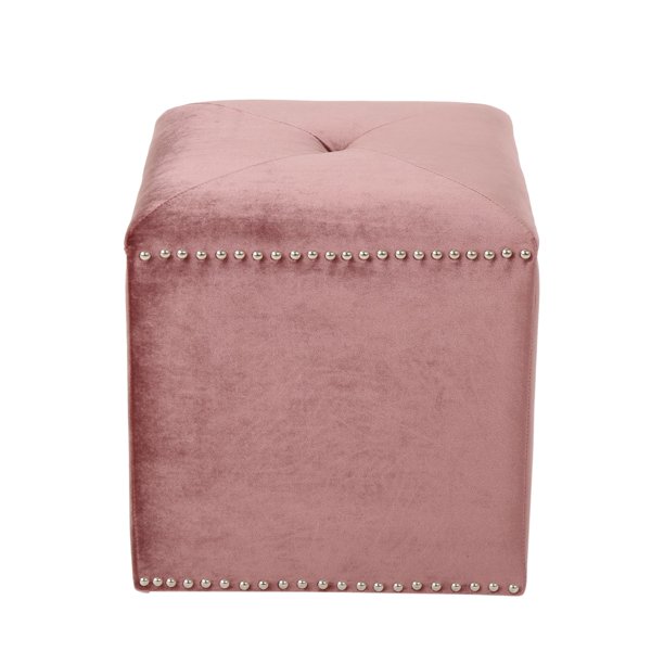16.5" Pink Contemporary Studded Square Ottoman