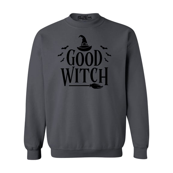 Shop4Ever Men's Good Witch "Black" Halloween Costume Crewneck Sweatshirt Small Charcoal