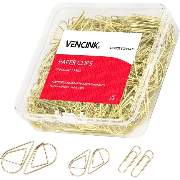Clips de papel para oficina, escuela, estudiantes, 300 unidades, color oro rosa, de acero inoxidable, Dorado