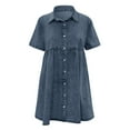 thumbnail image 4 of GEWSEY Women's Short Sleeve Button Down Flowy Tiered Denim Dress (Blue2, L), 4 of 5