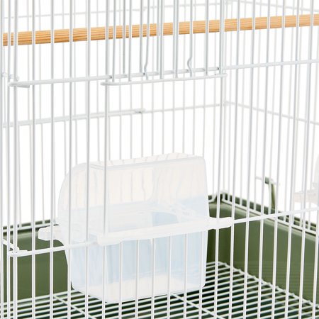 VIBRANT LIFE SMALL BIRD CAGE WITH PERCH, PLASTIC HOODED CUP & TRAY FOR PARAKEETS & FINCHES, WHITE