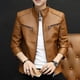 thumbnail image 3 of Chaqueta de cuero genuino de moda para hombre, de piel de oveja, con cuello corto, elegante chaqueta de cuero para motocicleta, abrigo para primavera y otoño, 3 of 3