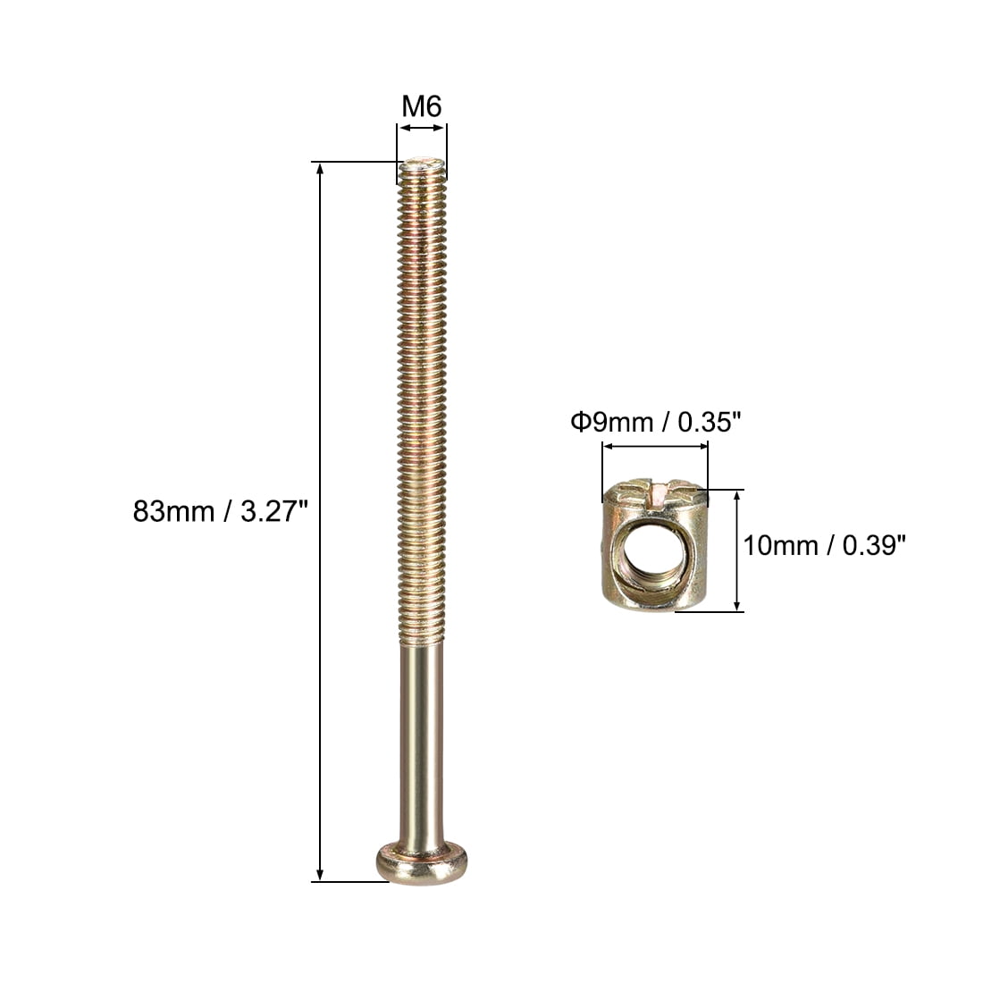 Lot De 10 Vis M6x80mm à Tête Fendue/Phillips Avec écrous - Uxcell - Quincaillerie Meuble
