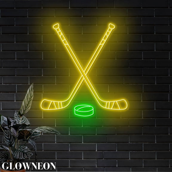 Glowneon Ice Hockey Stick Neon Wall Art, Hockey Sport Shop Wall Decor