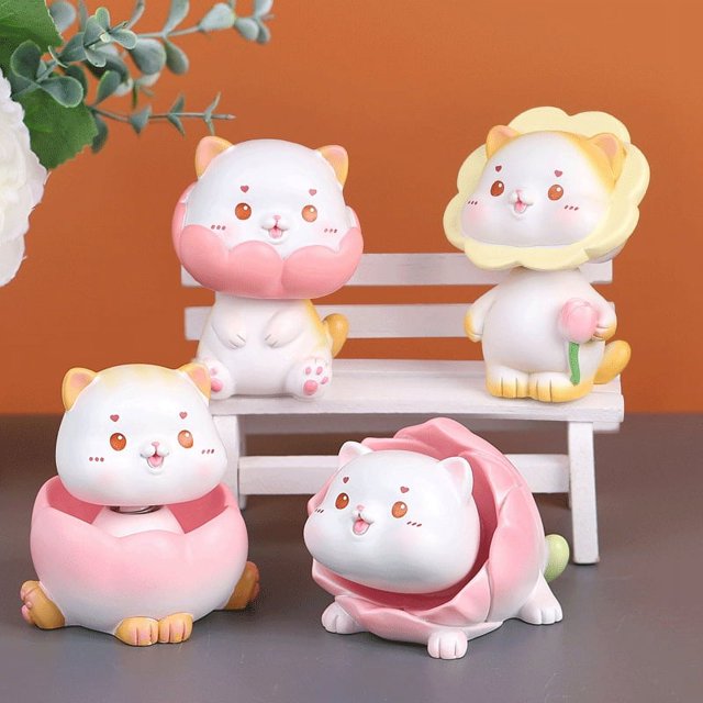 RV 4 bonitos coches de gato sacuden la cabeza de la consola central del coche cabeza de escritorio decorativa descompresión cura muñeca decoración de resina tamaño