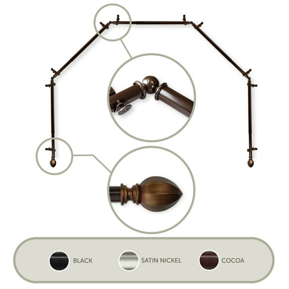 Baronet 13/16 inch 5-Sided Bay Window Curtain Rod 28-48" - Cocoa