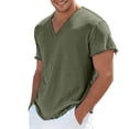 thumbnail image 5 of BUWTTER Men's T Shirts Solid Color V Neck Short Sleeve Summer Beach Vacation Comfortable Casaul Shirts for Men Army Green L, 5 of 5