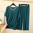 thumbnail image 2 of Feancey Modal Pajamas for Women Set Pleated Casual Pj Two Piece Short Sleeve V Neck Tops and Capri Pants Matching Lounge Sets On Sale Army Green L, 2 of 3