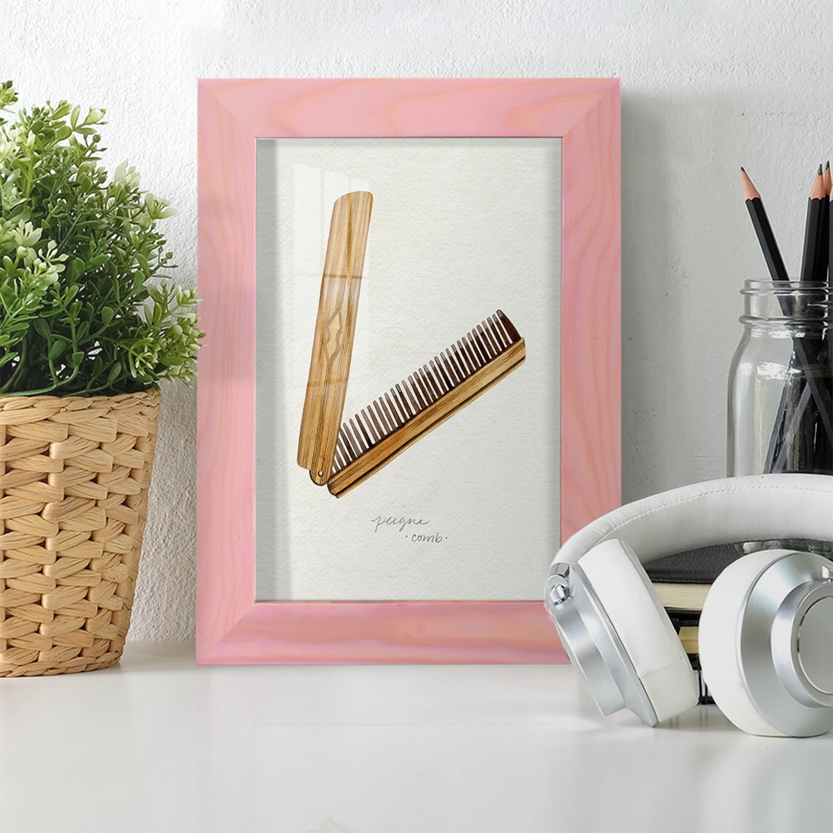 Gilded Toiletries IV - Framed Print w/glass - Sunset Pink