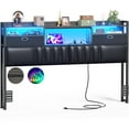 thumbnail image 7 of Aheaplus Queen Headboard with Drawer Storage and RGB LED Light, Queen Size Upholstered Headboard with Charging Station and Bookcase, for Bedroom/Dorm Room/Guest Room, Black Oak, 7 of 7