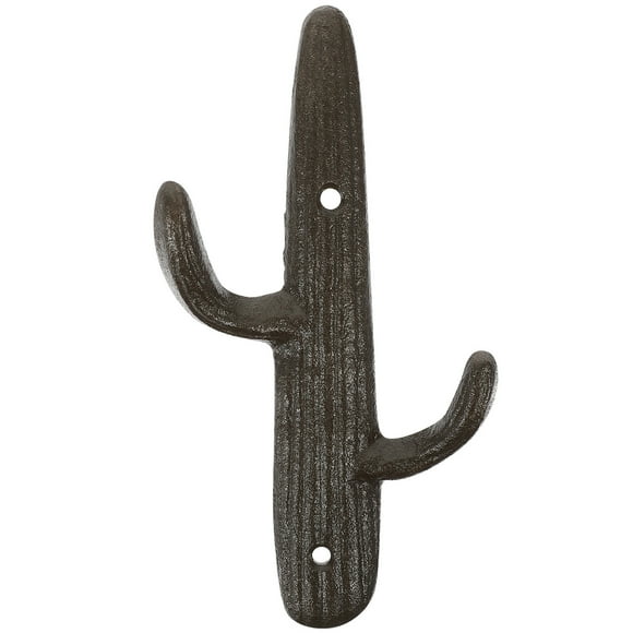 WORGEOUS Colgador de pared de estilo rústico Diseño de hierro fundido Colgador de ganchos dobles en forma de cactus