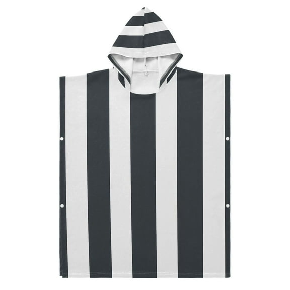 Kid Hooded Beach Towel Bath Poncho Towels Soft Absorbent Quick Dry for Boy Girl Dark Gray and White Striped S
