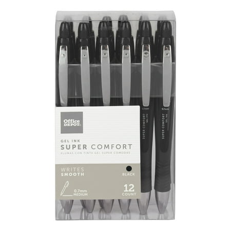 UPC: 0735854361037 | Office Depot Super Comfort Grip Retractable Gel Pens Medium Point 0.7 mm Black Barrel Black Ink Pack Of 12