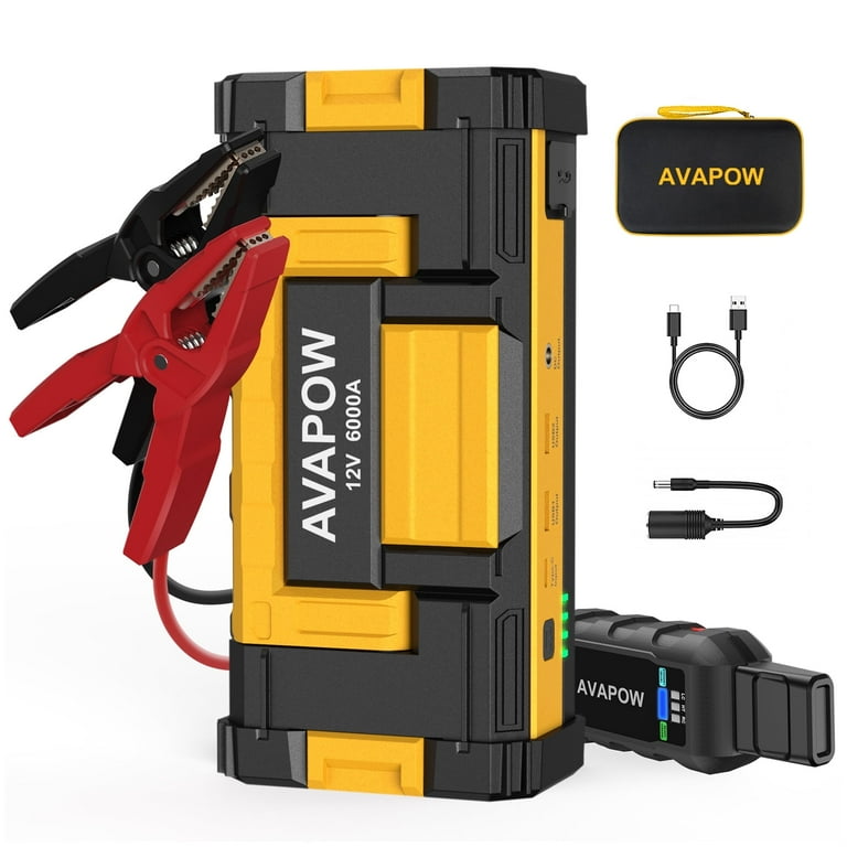 AVAPOW 6000A Car Battery Jump Starter Portable Car Jump Starter with Dual USB Quick Charge and DC Output 12V Jump Pack with Built in LED Bright