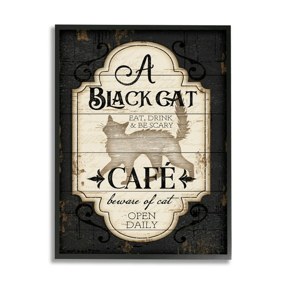 Stupell Industries Black Cat Café Vintage Halloween Sign Spooky Witch, 16 x 20, Design by Jennifer Pugh