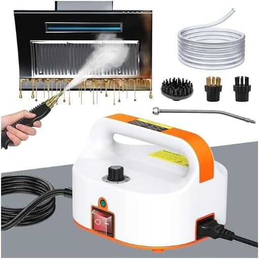 Hombasing 4.5BAR Handheld Steam Cleaner, 2500W Portable Steam Cleaner for Home for Car Kitchen Furniture Floors Cleaning, Tankless Design, 6-Speed Pressurized Steam Machine with 3 Brush Heads, Orange