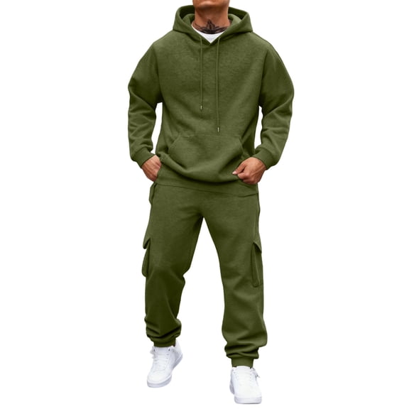 Havenx Men Sweatsuits Sets 2 Piece Fleece Lined Hooded Sweatshirt and Joggers Set Long Sleeve Solid Color Track Suits with Pockets Winter Jogging Soft Breathable 2025 Fall Sportsuits,Deep Green XL
