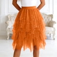 thumbnail image 2 of Rotm Short Skirts for Women Sexy Layered Mesh Skirt for Women Midi Length High Waisted A-line Skirts Fairy Costume Orange,S, 2 of 7