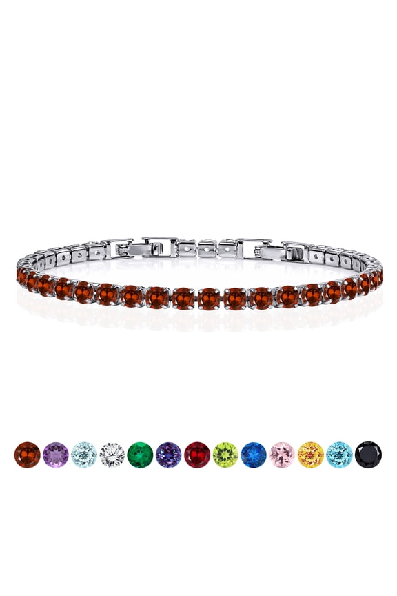 5.5 Carat January Garnet - Round Cut Birthstone Tennis Bracelet Eternity Design - White Gold Plating, Female, Adult
