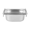 thumbnail image 5 of Restaurantware-Met Lux 7 Inch x 6.4 Inch x 2.5 Inch Steam Table Pan, 1 One Sixth Hotel Pan - Anti-Jam, Deep, Silver Stainless Steel Table Pan, With Collapsible Handles, For Parties Or Events, 5 of 11