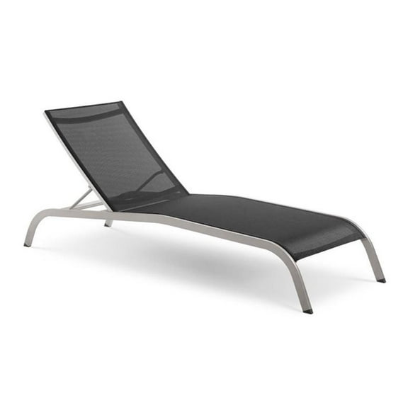 Pemberly Row Modern Aluminum/Mesh Chaise Patio Lounge Chair in Black