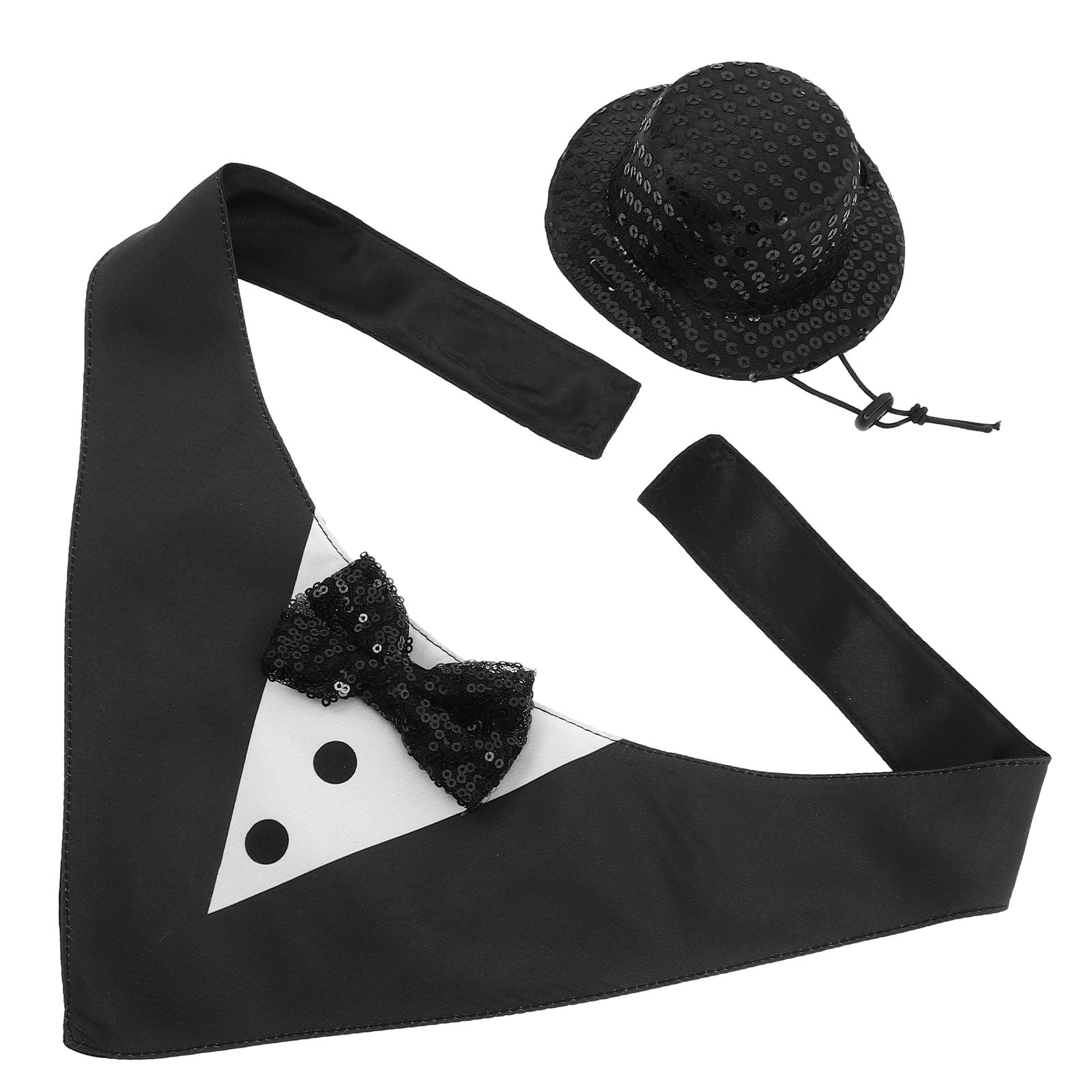 OUNONA 1Set Soft Comfortable Pet Tuxedo Set with Black Bandana and Hat for Dog Formal Wear