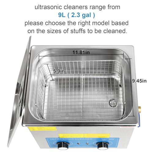 Kendal Commercial Grade 240watts 9L Ultrasonic Cleaner 40kHz with Knobs Timer&Heater Cleaning Machine, for Watch Instruments Industrial Parts Excellent Cleaner Solution