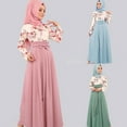 thumbnail image 3 of Ethnic Women Ramadan Eid Abaya Long Sleeve Floral Contrast Color Knot Front Maxi Long Dress Muslim Islamic Party Robe, 3 of 19